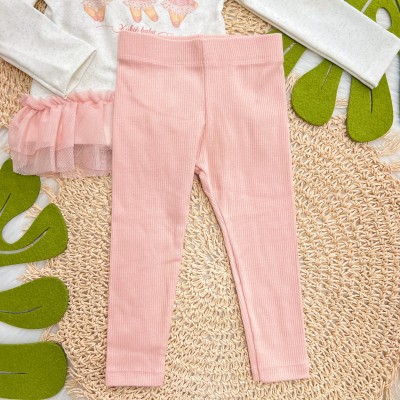 Conj. Blusa Manga Longa Três Ursinhas Bailarinas e Calça Legging - Areia e Rose